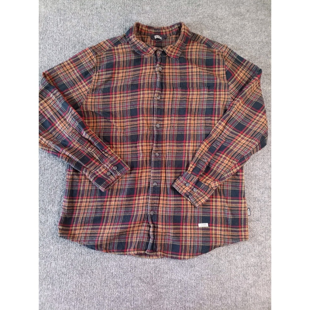 Eddie Bauer Mens XL Flannel Shirt Red Black Plaid Long Sleeve Button Front